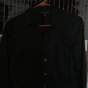 Black button LS BR dress shirt, stretch material